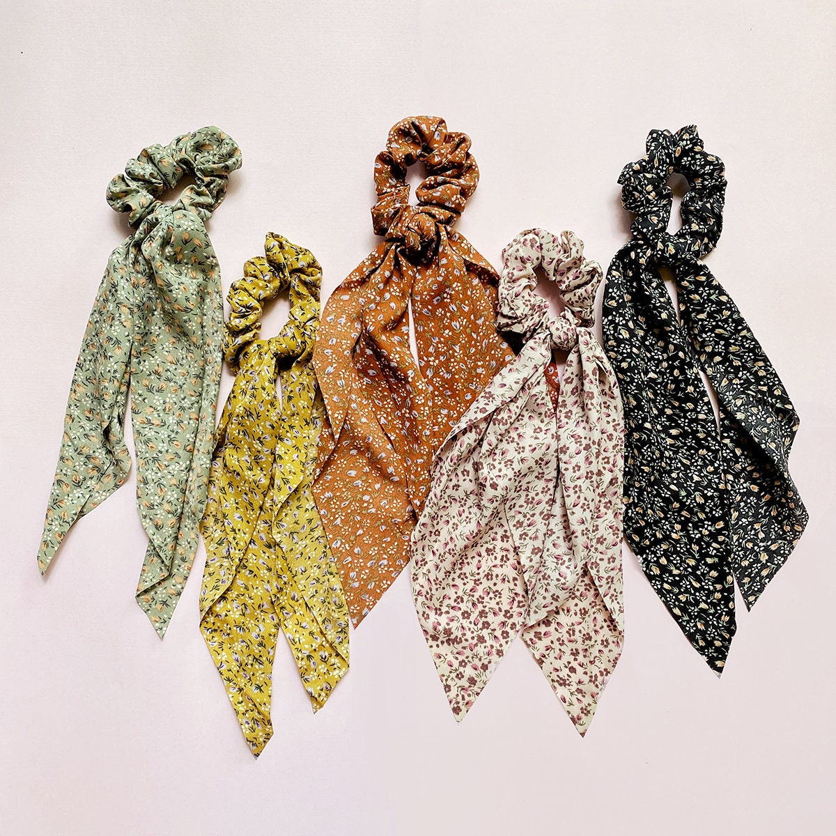 Dainty Mini Floral Scrunchies Scarf | Women's Girl's Fashion Hair Accessories Ponytail Buns Top Knots