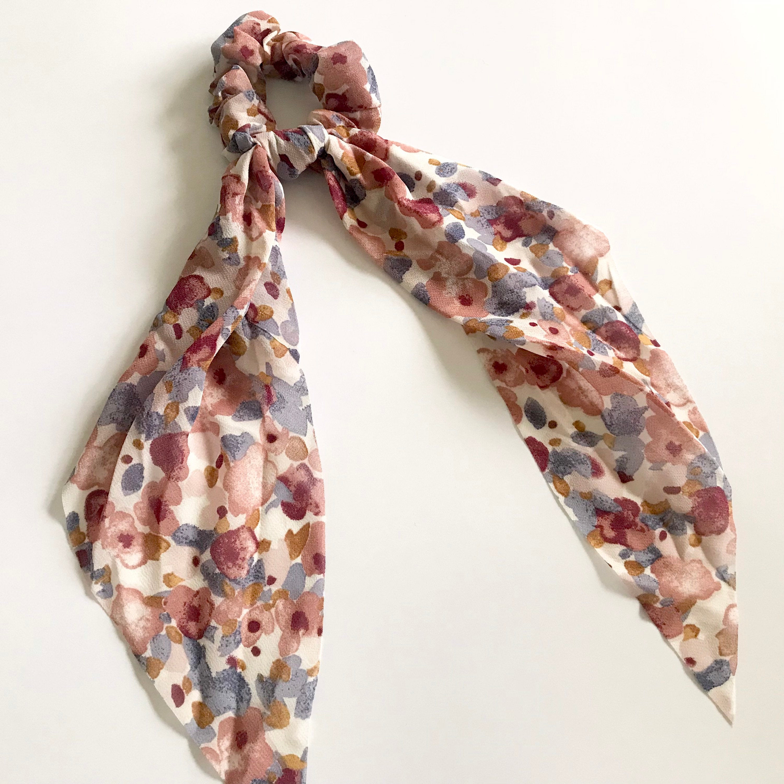 Floral Scarf Scrunchie, Hair Tie With Knot