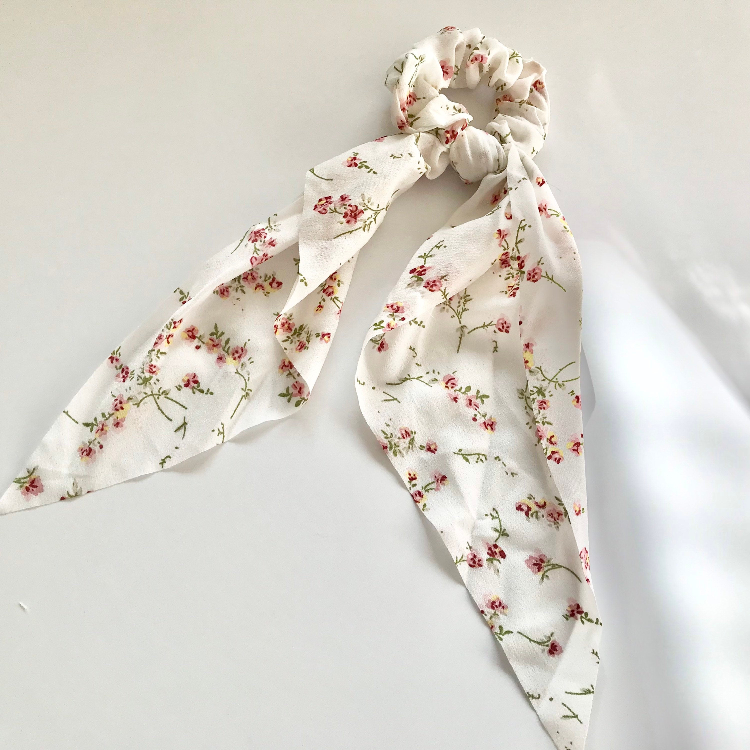 Floral Scarf Scrunchie, Hair Tie With Knot