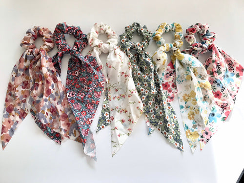 Floral Scarf Scrunchie, Hair Tie With Knot