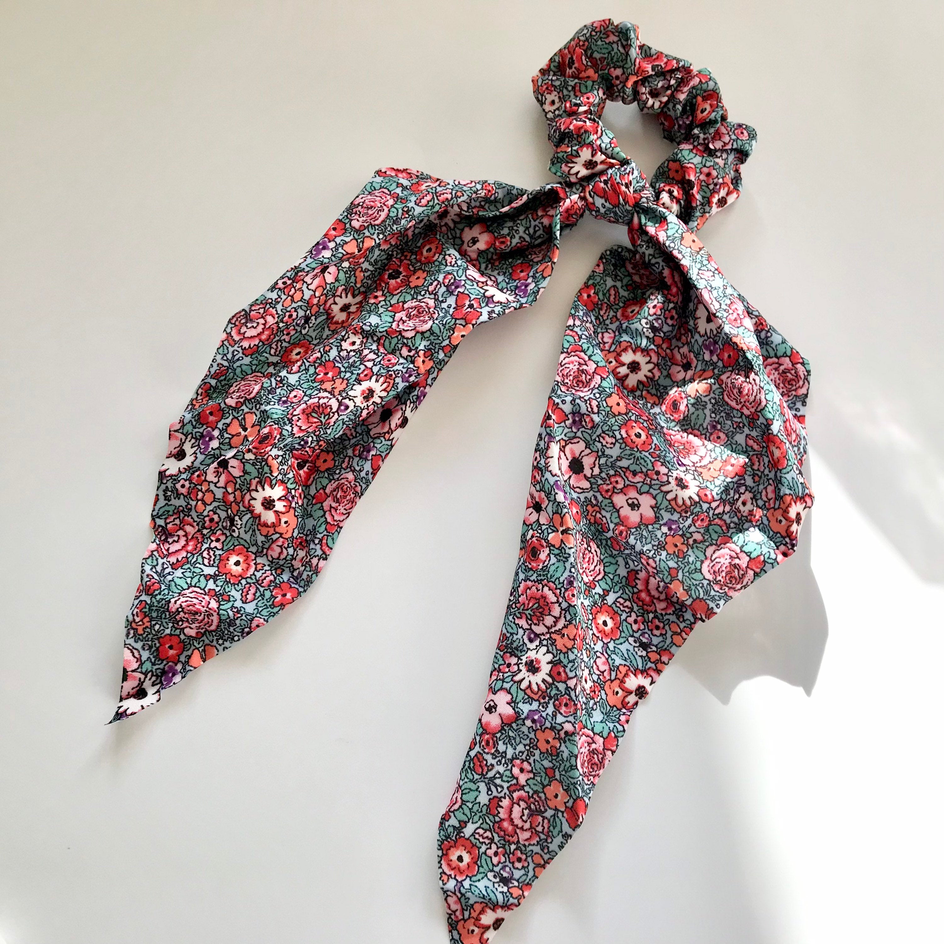 Floral Scarf Scrunchie, Hair Tie With Knot