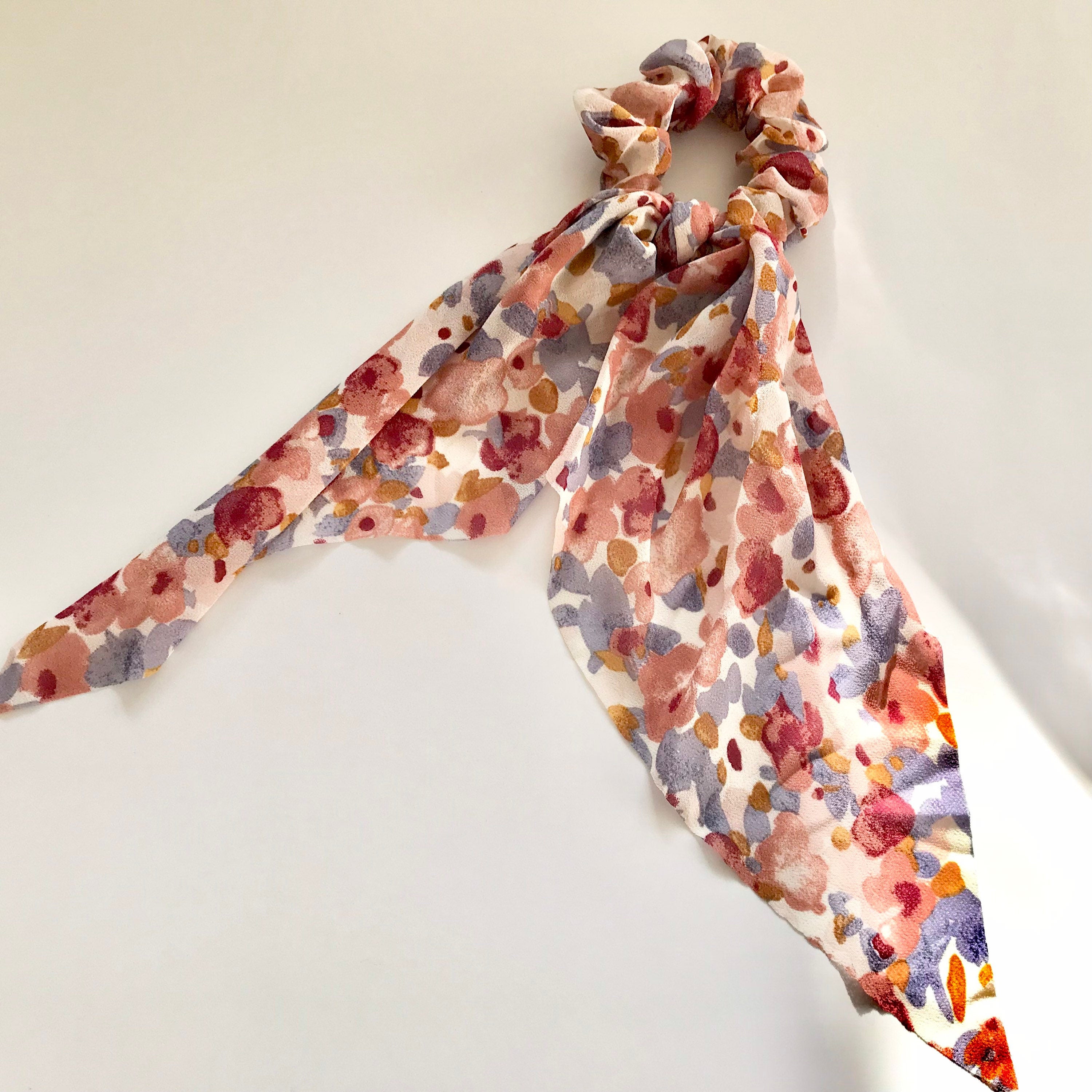Floral Scarf Scrunchie, Hair Tie With Knot