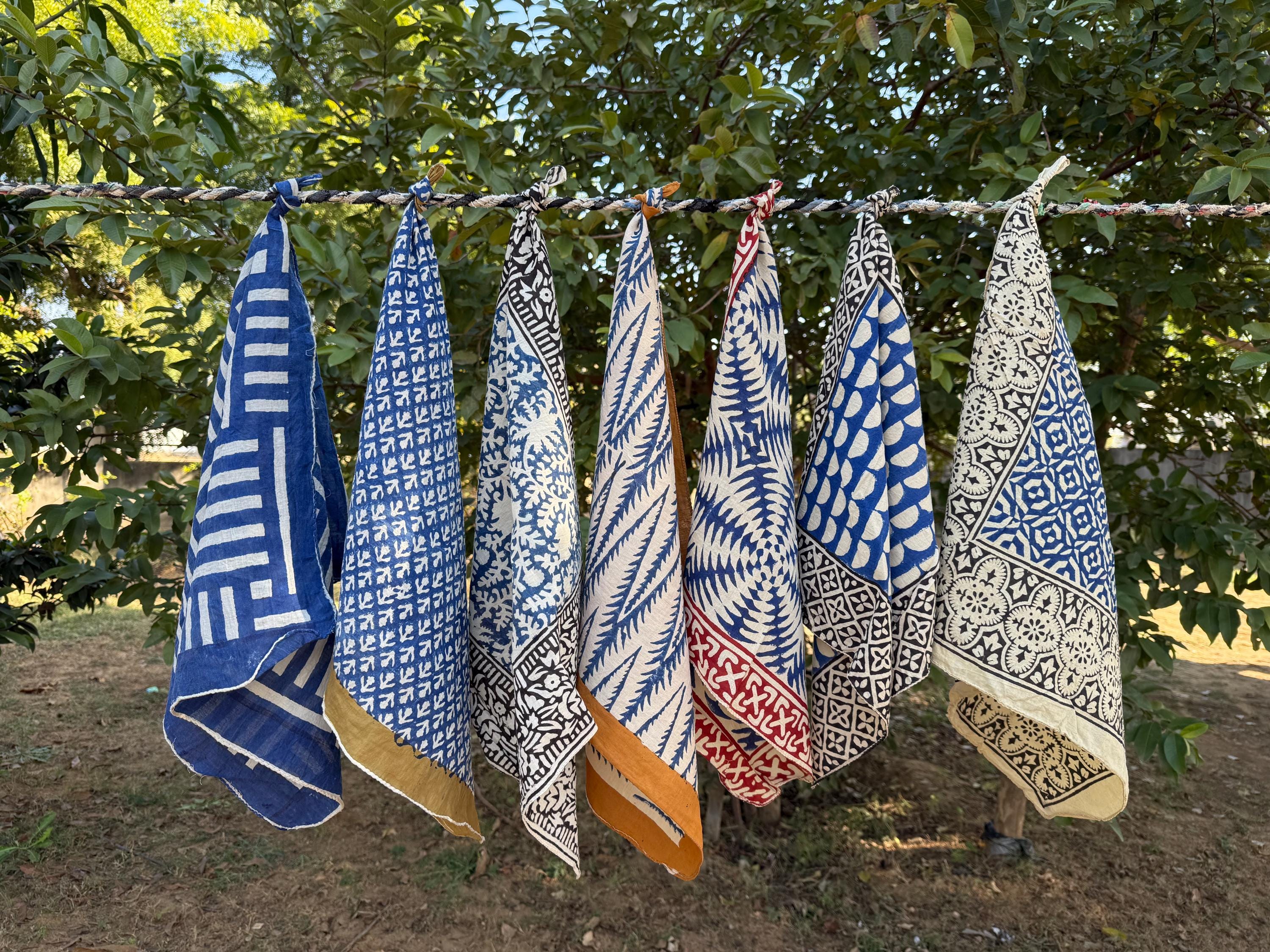 Set Of 7 Blue Coloured Indian Cotton Bandana Scarf,foulard,neckerchief,necktie Face Mask,hijab,hand Made Gift For Mom,dad,wife,husband,gf