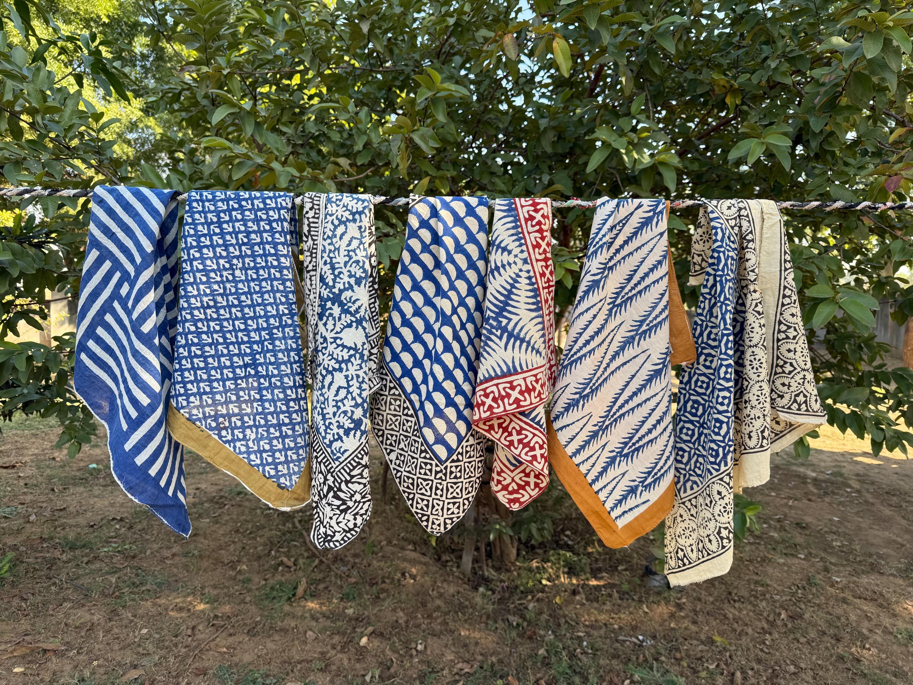 Set Of 7 Blue Coloured Indian Cotton Bandana Scarf,foulard,neckerchief,necktie Face Mask,hijab,hand Made Gift For Mom,dad,wife,husband,gf