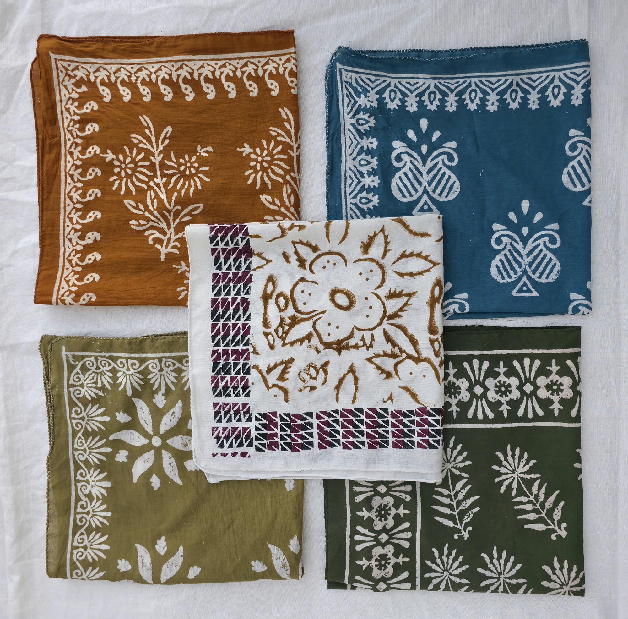 Set Of 5 Hand Block Printed Bandanas – Cotton Bandana, Summer Hair Accessory, Boho Head Scarf, Neck Wrap, Eco-friendly Gift | 100% Cotton |