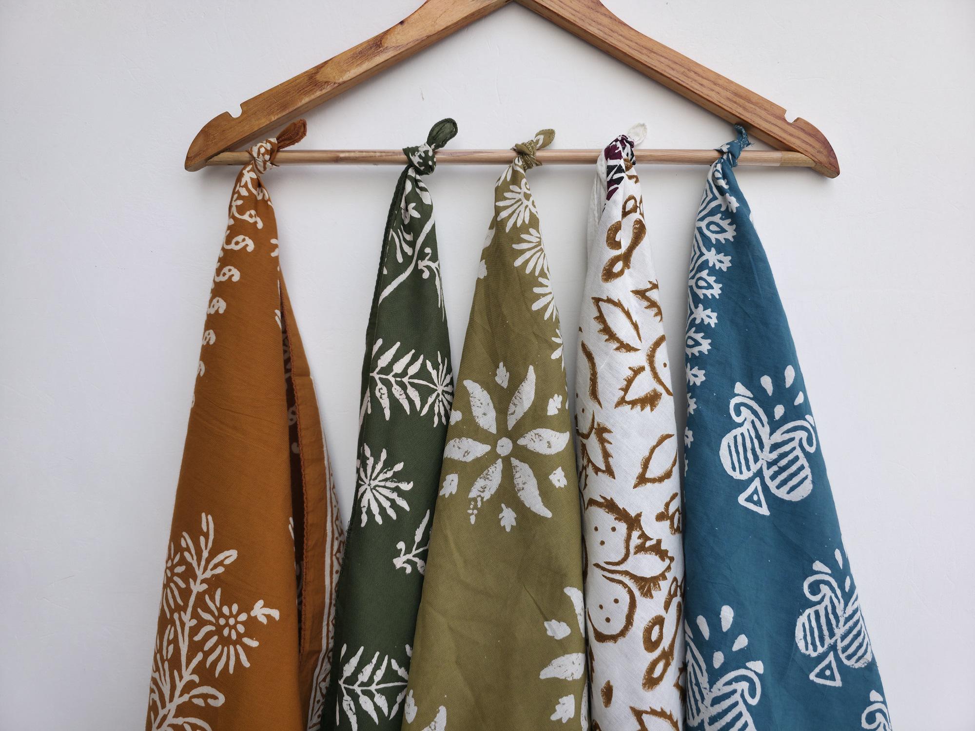 Set Of 5 Hand Block Printed Bandanas – Cotton Bandana, Summer Hair Accessory, Boho Head Scarf, Neck Wrap, Eco-friendly Gift | 100% Cotton |