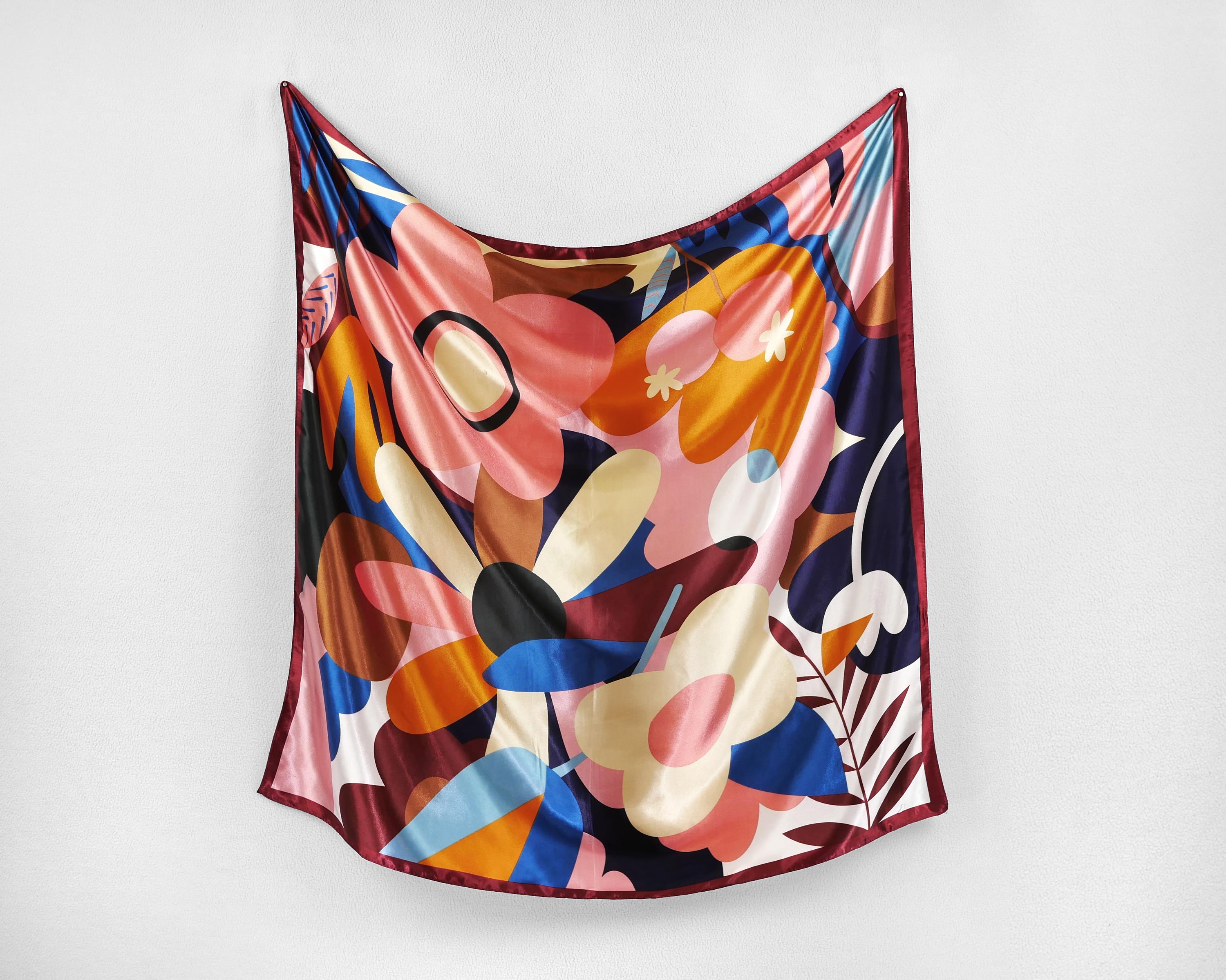 Fuscia Pink Floral Satin Square Scarf, Fuchsia Baroque Print Bandana, Chic Fashion Headscarf For Women, Retro Print Neck Or Hair Accessory