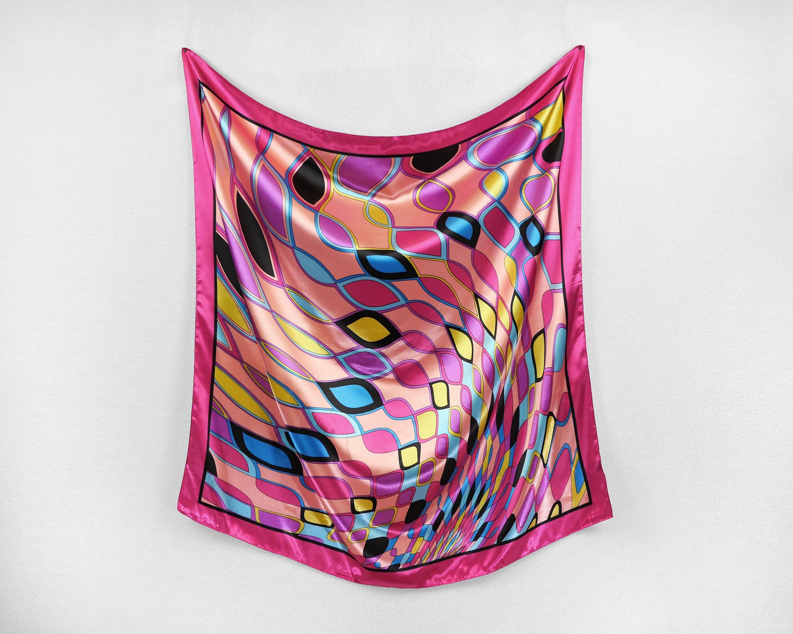 Fuscia Pink Floral Satin Square Scarf, Fuchsia Baroque Print Bandana, Chic Fashion Headscarf For Women, Retro Print Neck Or Hair Accessory