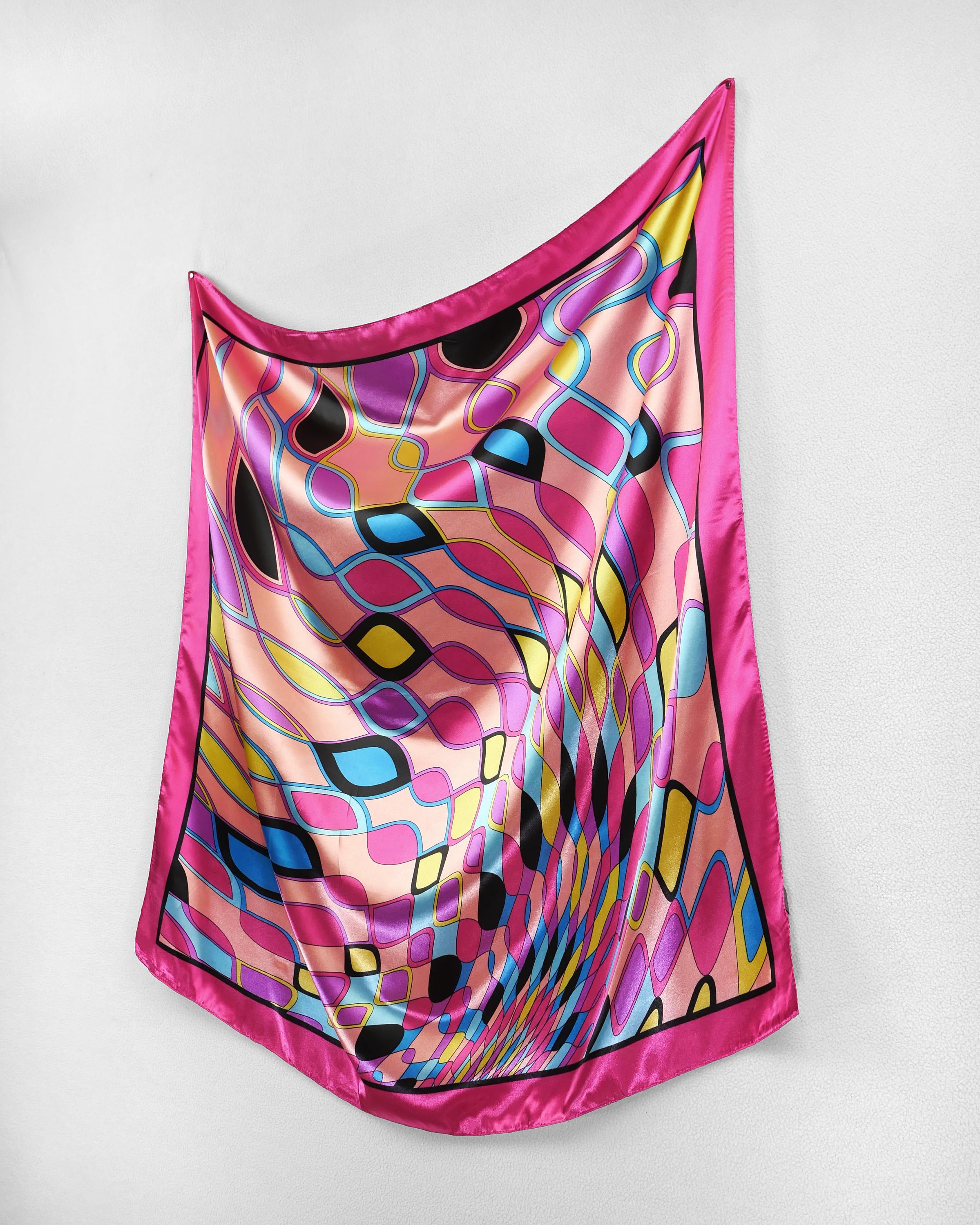 Fuscia Pink Floral Satin Square Scarf, Fuchsia Baroque Print Bandana, Chic Fashion Headscarf For Women, Retro Print Neck Or Hair Accessory