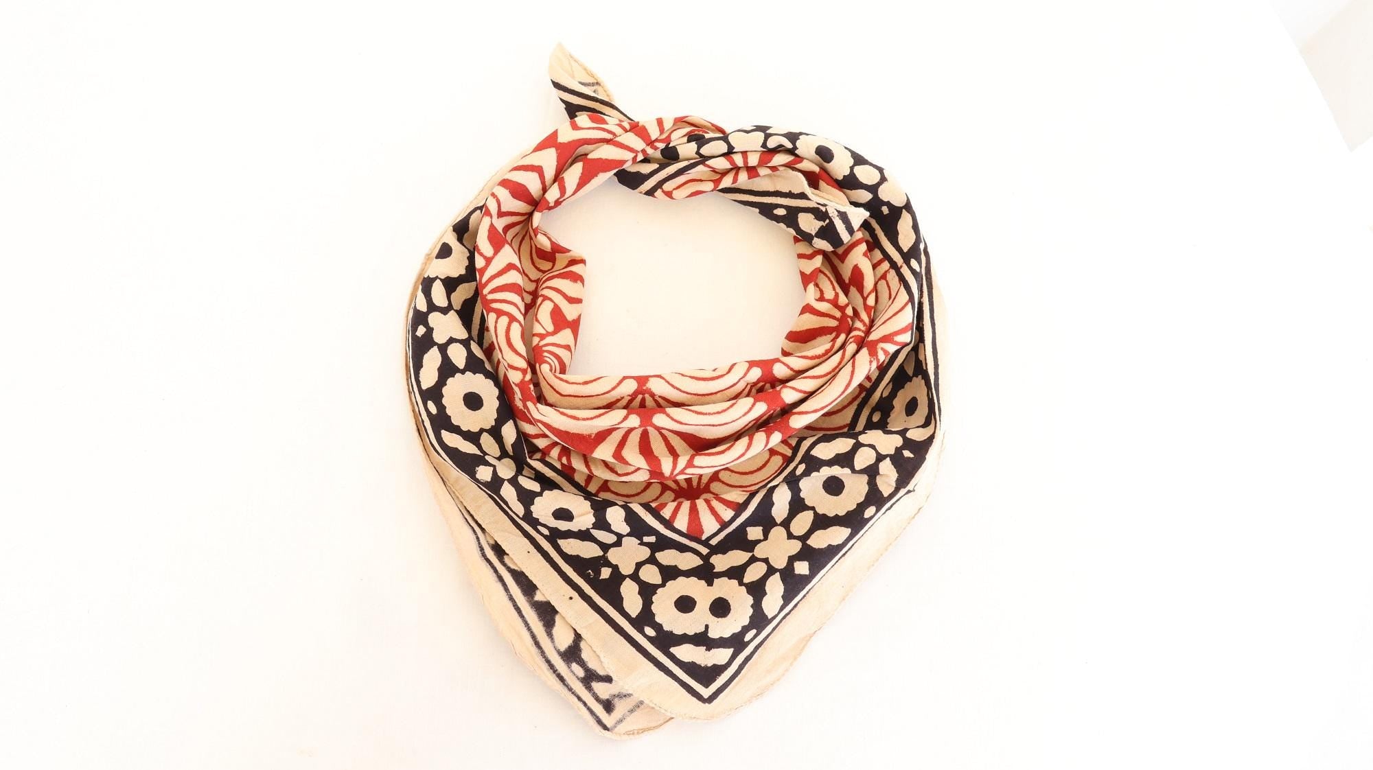 Set Of 7 - Cotton Bandana, Boho Cotton Scarves, Lightweight Neck Or Hair Wrap, Unisex Sustainable Accessory, Hair Or Neck Wrap Gift For Her