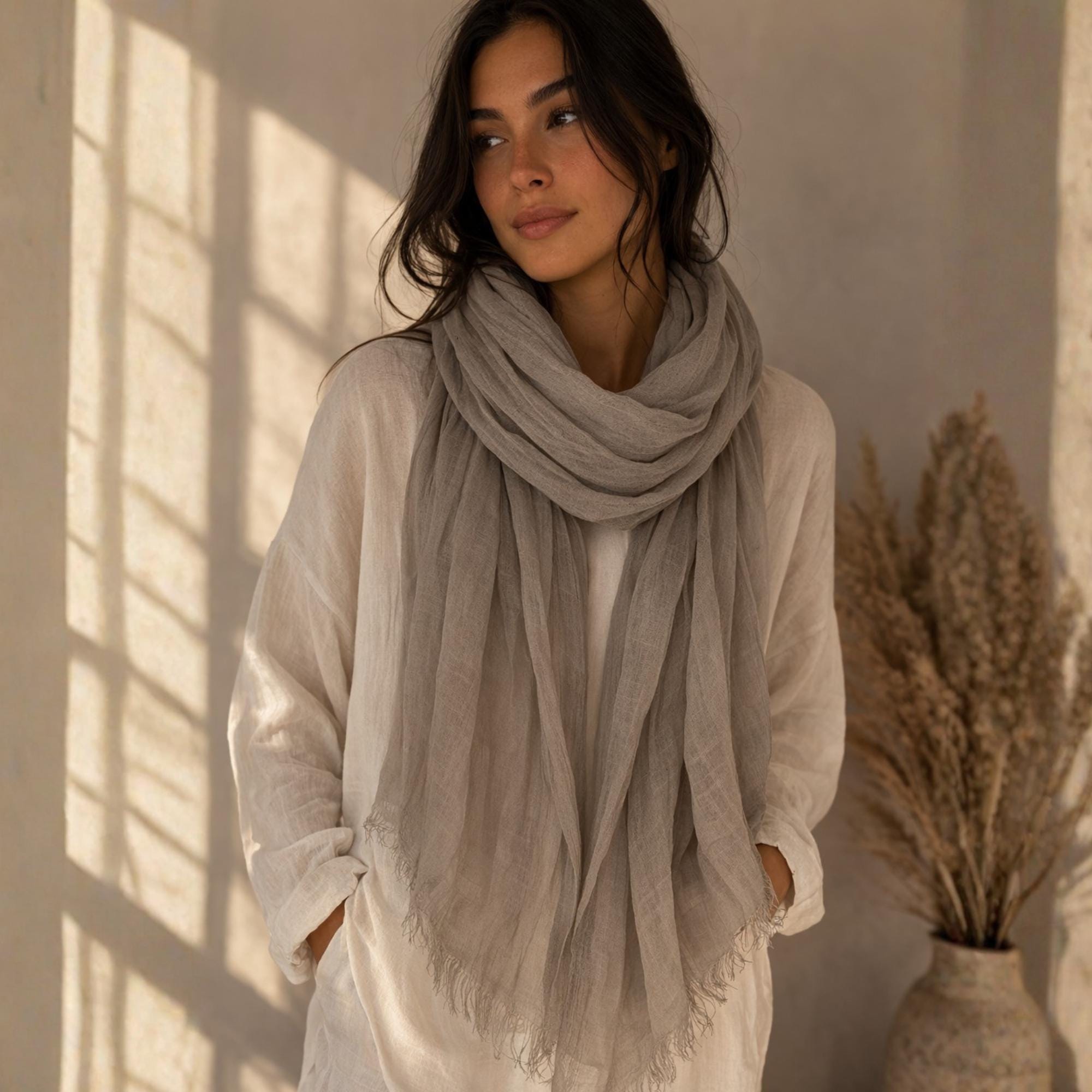 Oversized Cotton-linen Scarf Shawl – Pashmina Style Wrap, Women’s Head Scarf Muslim Hijab