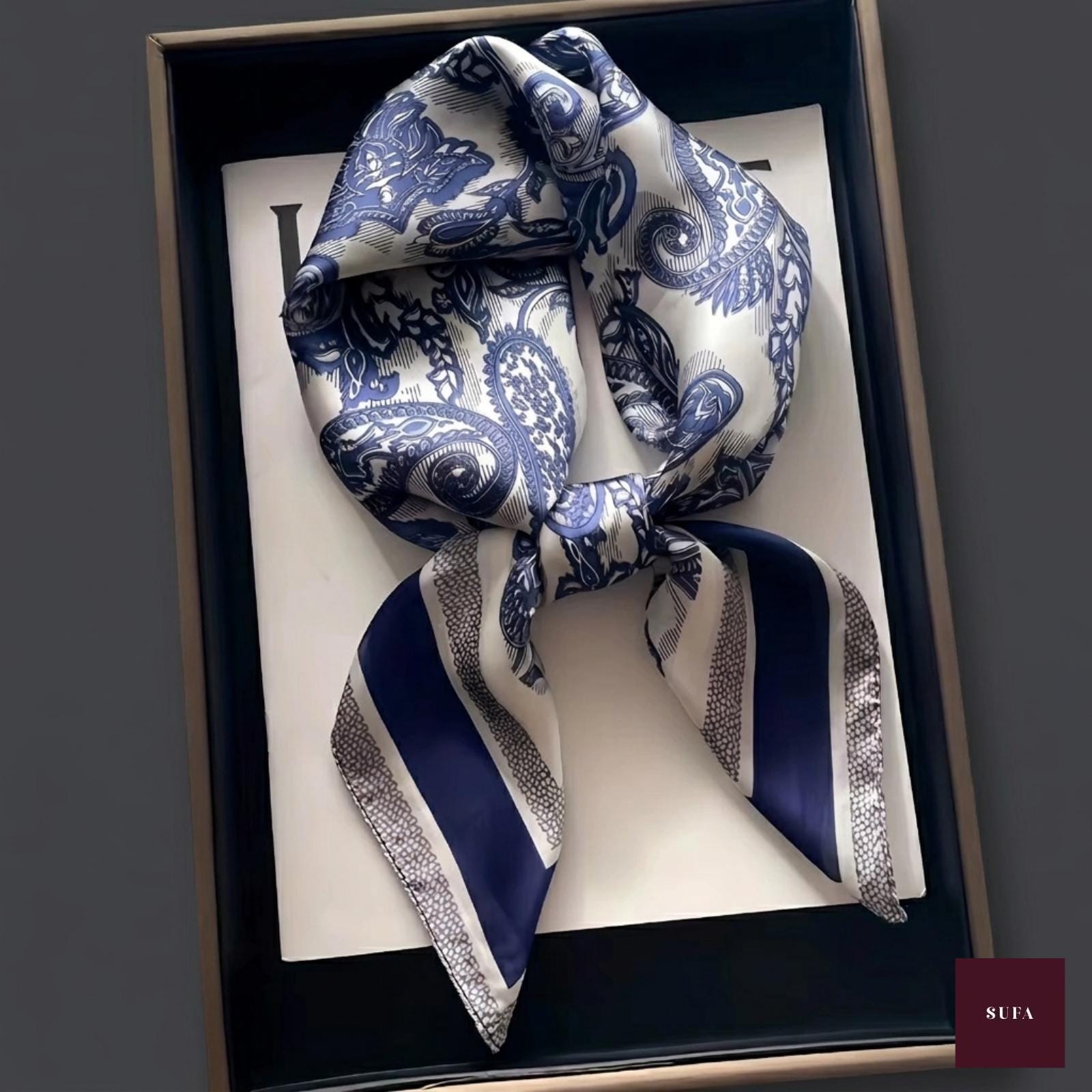 Paisley Silk Scarf, Elegant Bandana Headband, Neck Kerchief Wrap Accessory