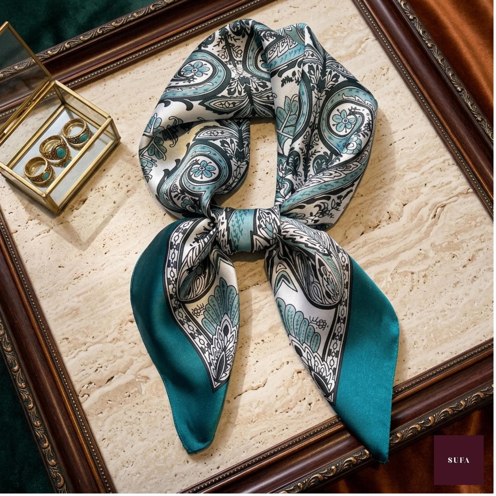 Paisley Silk Scarf, Elegant Bandana Headband, Neck Kerchief Wrap Accessory